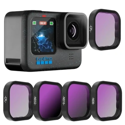 Immagine di REYGEAK Set di 4 filtri per lenti CPL ND8 ND16 ND32, compatibile con GoPro Hero 12 Black/Hero 11/10/9 densità neutra e polarizzante obiettivi Go Pro 12/11/10/9