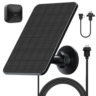 Immagine di Pannello solare per Blink Camera Outdoor,4W Solar Panel compatibile con Outdoor,Blink XT2/XT Camera&amp;SimpliSafe Camera(non incluso),IP66 Outdoor(3rd Gen) spina di gomma(1 Pack)