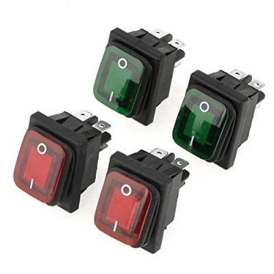 Immagine di Interruttore a bilanciere, 4 pezzi 220V IP67 Impermeabile antipolvere e antiolio pin 2 posizioni ON OFF Tipo di barca con indicatore Rosso Luce verde