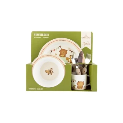 Immagine di SIGIKID 52919 Mister O&#039;Lui Set di stoviglie per bambini, 6 pezzi, con piatto, tazza, ciotola, cucchiaio, forchetta, coltello