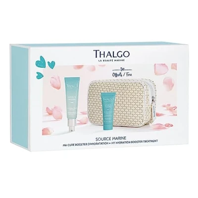 Immagine di THALGO Source Marine Serenpower Set regalo per siero idratante intenso, 30 ml + liquido rinfrescante, 15 sacchetto cosmetico (set Marine)