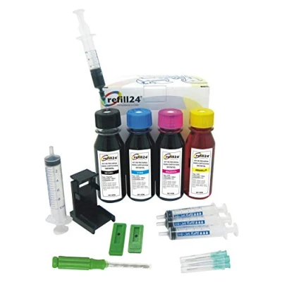 Immagine di refill24 Kit di ricarica compatibile per cartucce d’inchiostro Canon 540, 541, 540 XL, 541 nero e a colori, completo clip ed accessori, 400 ml inchiostro