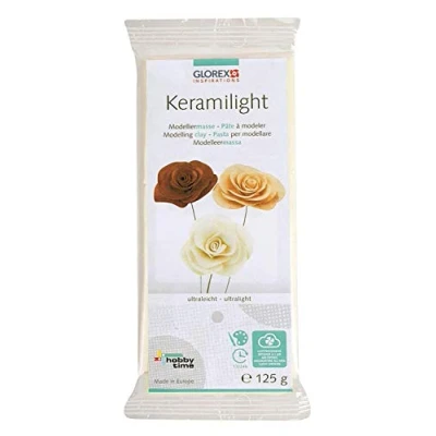 Immagine di Glorex 6 8070 502 Keramilight, 125 g in Bianco, Argilla da modellazione Ultraleggera Che asciuga all&#039;Aria, polimerizzata Modo Estremamente Leggero e Duro, per Parti filigrana