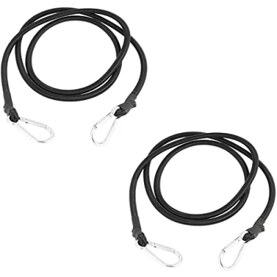 Immagine di DRERIO Cordini elastici con moschettone, corde elastiche nere ganci, resistenti e elastiche, per campeggio, biciclette, bagagli, portapacchi moto, 60 cm x 8mm, C
