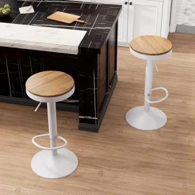 Immagine di YOUNIKE Sgabello da Bar in Legno Set di 2, Altezza Regolabile e Girevole a 360 con Poggiapiedi, Seggiolone per Bar, Cucina, Bancone, Montaggio Facile, Bianco