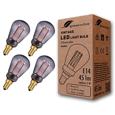 Immagine di greenandco 4x lampadina a LED di design vintage in stile retrò E14 ST45 2W 45lm 2000K 320 230V, grigio fumo, nessun sfarfallio, non dimmerabile