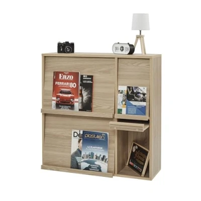 Immagine di Iris Ohyama, Mobile contenitore con 4 ante a libro/Armadio in legno/Ribaltabile/Armadio, Design modulare, Ufficio, Soggiorno, Biblioteca Flap Rack FR F4 Marrone chiaro