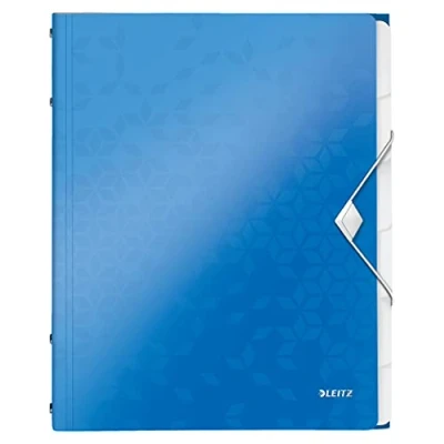 Immagine di Leitz WOW Cartella Organizer a 3 Lembi, Formato A4, Capacità 200 Fogli, Tasca Indicizzata con 6 Divisori, Chiusura Elastico, Blu, 46330136