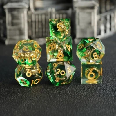 Immagine di Dadi Set D&amp;D Particolari 7 Pezzi Signore degli Anelli da Gioco Resina DnD Dice con Bordi Affilati Lancia per Dungeons and Dragons Pathfinder RPG Magic the Gathering Confezione Regalo