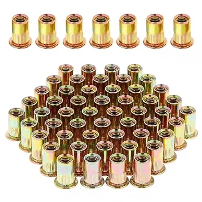 Immagine di Gueenky 100 Pezzi dadi Rivetti Filettati in Acciaio Carbonio Zincato, M8 con Testa Piatta, Assortimento Inserti Mobili Legno (14 mm x 18 mm)