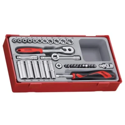 Immagine di TengTools 03490109 Cricchetto reversibile per inserti Cassetta di plastica Acciaio al cromo vanadio