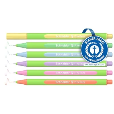 Immagine di Schneider Line Up Pastell Fineliner (tratto 0,4 mm, in plastica a base biologica, premiata con l&#039;angelo blu), 6 pezzi, colori assortiti
