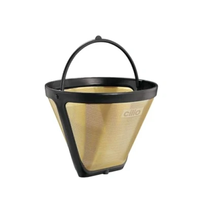 Immagine di cilio filtro per caffè in oro, misura 2, altezza: 8 cm, diametro: 10,5 placcato oro 24 carati, adatto macchine da caffè, riutilizzabile, permanente, 2