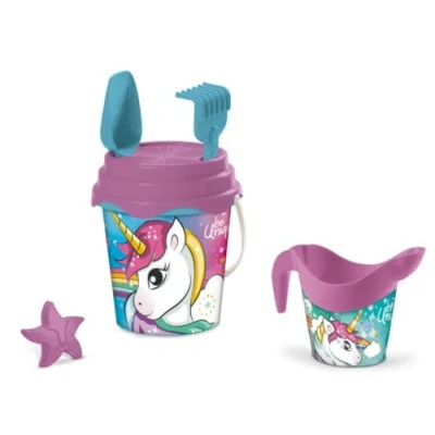 Immagine di Mondo Toys Unicorn Bucket Set, Set Mare Renew con Secchiello, Paletta, Rastrello, Setaccio, Formina, Annaffiatoio Inclusi, 28534