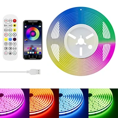Immagine di PAUTIX Striscia LED COB USB RGB 5V con controller Bluetooth Smart APP, strisce luminose cambiano colore 816LEDs/M Luci a nastro flessibili multicolori per TV, decorazioni fai da te feste