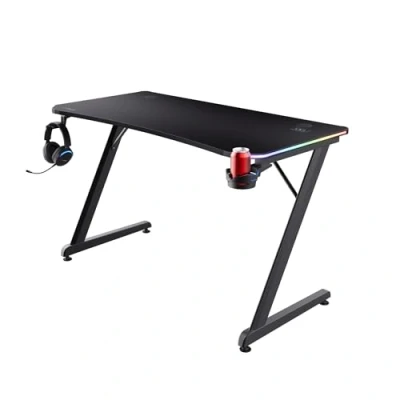 Immagine di Trust Gaming GXT 709 Luminus Scrivania LED RGB, 10 Modalità Colore, Alimentazione USB, Tavolo 120 x 60 con Supporto per Cuffia e Portabicchiere, Ufficio, Gamer, Streaming Nero