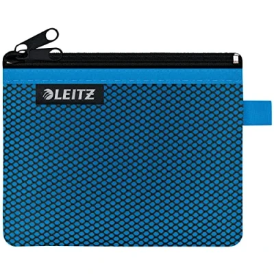 Immagine di Leitz WOW Astuccio a 2 Scomparti, Cerniera in Nylon, Lavabile, Adatta come Portafoglio, Formato S (14 x 10.5 cm), Blu, 40110036