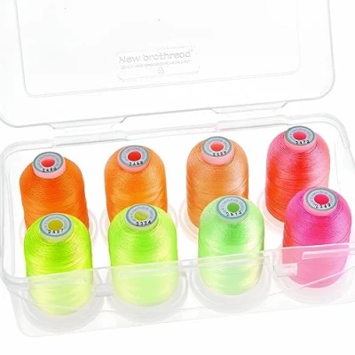 Immagine di New brothread 15 Opzioni 8 Bobine a scatto da 1000m ogni Poliestere Filo di Ricamo Macchina con scatola plastica stoccaggio per e Quilting Neon Colour