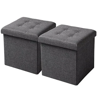 Immagine di WOLTU Sedia a Cubo Pouf Sgabello Pieghevole Cassapanca Contenitore Poggiapiedi in MDF Oxford Lino Grigio Scuro 2 Pz