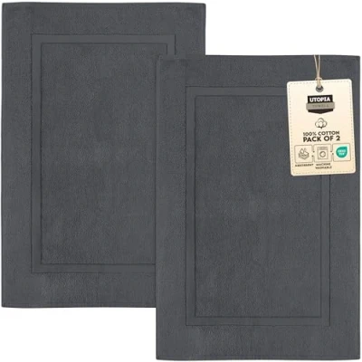 Immagine di Utopia Towels Tappetino da bagno in cotone lavabile, 53,3 x 86,4 cm, grigio scuro, confezione 2