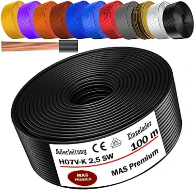 Immagine di MAS Premium Conduttore H07 V K 1 x 2,5 mm² HBL GRGE RT DBL BR OR GR WS VIO o GE singolo, flessibile da 5 a 100 m (nero, m)