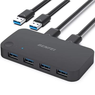 Immagine di BENFEI Switch USB 3.0, Switcher 2 Computer Condividi 4 per PC Mouse Tastiera Stampante Scanner, Selettore KVM Compatibile con Windows, Mac, Linux