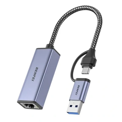 Immagine di BENFEI Adattatore USB a Ethernet, 3.0 RJ45 1000Mbps Gigabit Ethernet LAN Adattatore, Compatibile per Laptop PC con Windows 11/10/8.1/8/7/XP/Vista, Mac OS [Guscio in alluminio e cavo nylon]
