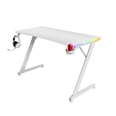 Immagine di Trust Gaming GXT 709W Luminus Scrivania LED RGB, 10 Modalità Colore, Alimentazione USB, Tavolo 120 x 60 con Supporto per Cuffia e Portabicchiere, Bianca Ufficio, Streaming