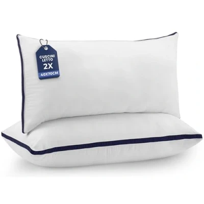 Immagine di Utopia Bedding Cuscini Letto (Set di 2), 40 x 70 cm Guanciali Coppia Tessuto Spazzolato con Fibra Poliestere 3D Morbida e Traspirante (Blu Marino)