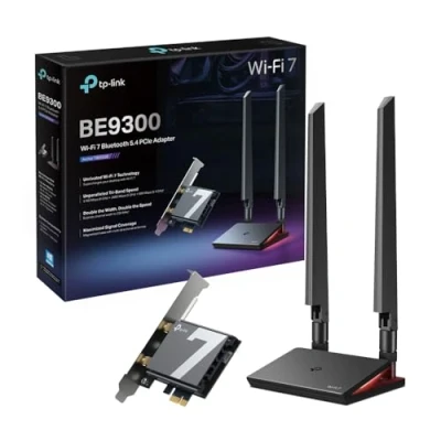 Immagine di TP Link Archer TBE550E PCIe Adattatore BE9300Mbps WiFi 7, Scheda Bluetooth 5.4, WPA3, Antenne Multi Direzionali, Indicatore Luminoso Status Wi Fi, PC Fisso, Supporta Windows 11(64 bit)