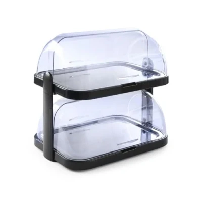 Immagine di HENDI Vetrina Espositiva Refrigerata, Display per Buffet, Set Espositore di Raffreddamento con 2 Vassoi, Coperchi Rotanti Roll Top ed Elementi Refrigeranti, Doppio, 440x320x(h)440 mm, ABS,SAN, Inox