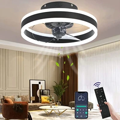 Immagine di Wildcat Ventilatore da soffitto con illuminazione, LED moderno, silenzioso, telecomando, timer, lampada soffitto, luce per soggiorno, sala pranzo (colore: nero, dimensioni: 40 cm)