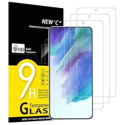 Immagine di NEW&#039;C 3 Pezzi, Vetro Temperato per Samsung Galaxy S21 Fe 5G, Anti graffio, Senza Bolle d&#039;Aria, Ultra Resistente (0,33 mm HD Trasparente), durezza 9H Glass