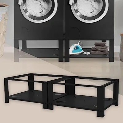 Immagine di ML Design Set di 2 Basi per Lavatrice Asciugatrice Frigorifero con Ripiani 128 x 54 cm in Acciaio Nero Portata fino a 150 kg Piedistalli Supporti Rialzati Elettrodomestici Carichi Pesanti