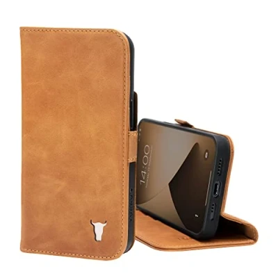 Immagine di TORRO Custodia Compatibile con iPhone 13 Pro Caso in Vera Pelle di qualità Slot per Schede e Supporto Orizzontale (Marrone Chiaro)