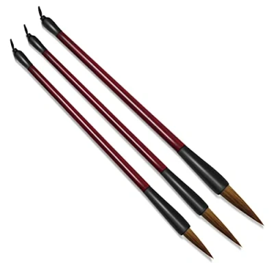 Immagine di Set di 3 pennelli per calligrafia cinese, Kanji Sumi con manico in resina, pennello professionale tradizionale cinese principianti e studenti (3 pezzi)