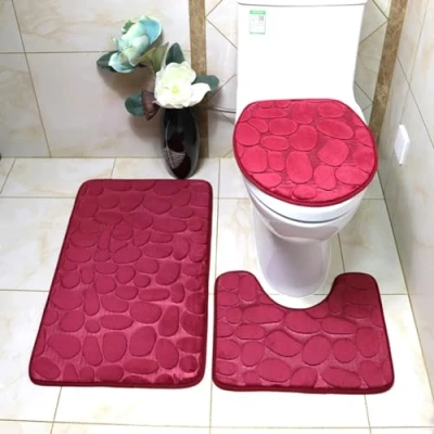 Immagine di ele ELEOPTION Tappetino Antiscivolo, Morbido da Bagno Traspirante, Comodo in Memory Foam Che Assorbe l&#039;acqua (3er Set Weinrot)