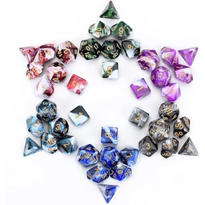 Immagine di Dadi DND Poliedrici Per Giochi di Società FLASHOWL Polyhedral Dice Set Table Games Sets 6 x 7 Die Series D20 Rpg MTG Double Colors One Pcs, with (42 Pieces)