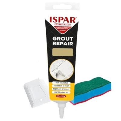 Immagine di ISPAR Set di riparazione per fughe con spatola e spugna, malta riparazione, piastrelle, sigillante rinnovare le fughe, asciugatura rapida, colore beige