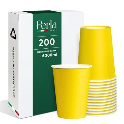Immagine di Perla 200 Bicchieri di Carta da ml Bicchiere Monouso Biodegradabile Ecologico Adatto per Bevande Fredde e Calde Acqua usa getta (Giallo)