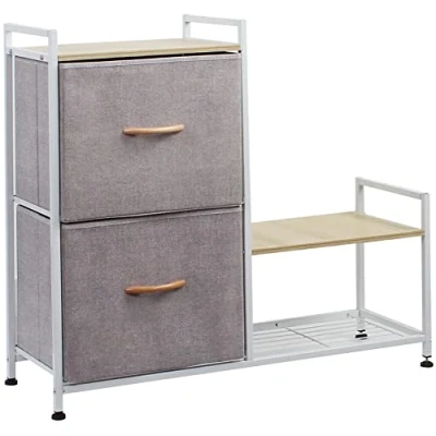 Immagine di BAKAJI Cassettiera in Tessuto con 2 Cassetti e Scarpiera a Ripiani Struttura Metallo Piano superiore MDF, Mobile Versatile Ideale per Ingresso, Camera da letto 76x84x29 cm (Gray)