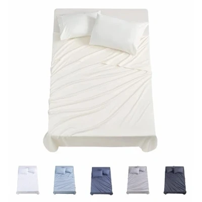 Immagine di Todocama Set di lenzuola da 4 pezzi 3001 Lenzuolo con angoli Sopra Due federe 50 x 80 cm. (letto 180 190/200 cm, beige)