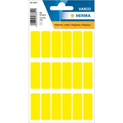 Immagine di HERMA 3651 Etichette Multiuso Piccole (12 x 34 mm, 5 Fogli, Opaco), autoadesive per Uso Domestico, 90 adesive, Gialle