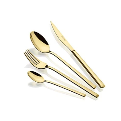 Immagine di Monix Verona Gold Set di posate da 24 pezzi, in acciaio inox 18/10, design moderno e moderno, finitura lucida dorata, spessore 3 mm (6 persone)