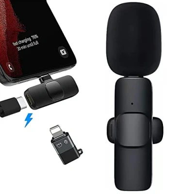 Immagine di microfono lavalier wireless, mini plug play per iOS e Android, di registrazione wireless streaming live, YouTube, TikTok, Facebook riduzione del rumore