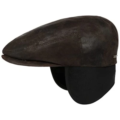 Immagine di Stetson Coppola con Paraorecchie Kent Pigskin Uomo Made in The EU Berretto Pelle Cappello Piatto Protezione Orecchie Visiera, paraorecchie, Fodera Inverno Autunno/Inverno L (58 59 cm) Marrone