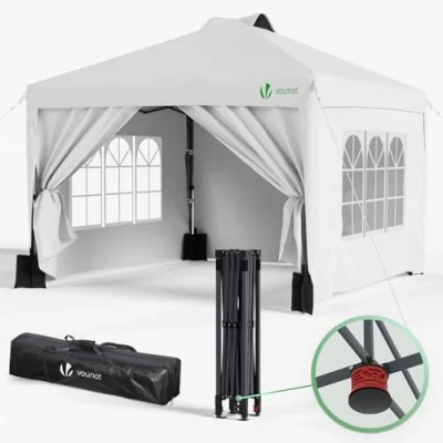 Immagine di VOUNOT Gazebo 3x3m Pieghevole con 4 Parti Laterali Rimovibili, da Giardino Tenda Padiglione Sistema di Clic Pop up Sacchi Sabbia Peso e Sacca Trasporto, Colore Bianco