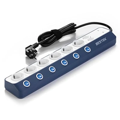 Immagine di BESTEK Multipresa Filtrata Ciabatta Elettrica da Muro a 6 Prese Schuko e 4 USB Rapida, Anti Sovratensioni SPD con Interruttori Indipendenti, Multi Protezione, Coperchio di Sicurezza, 3600W/16A