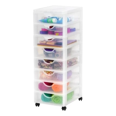 Immagine di Iris Ohyama Cassettiera in Plastica con ruote, 8 Cassetti Piccoli, Biancastro, Maniglie facili Da tirare, Organizzatore, Per Camera Letto, Bagno, Scuola e Ufficio, Senza BPA, Contenitore, DDDC 380