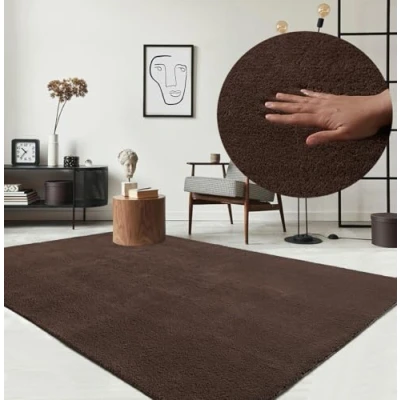 Immagine di the carpet Relax Tappeto moderno a pelo corto, soggiorno, fondo antiscivolo, lavabile fino 30 gradi, morbidissimo, aspetto pelliccia, Marrone, 160 x 220 cm